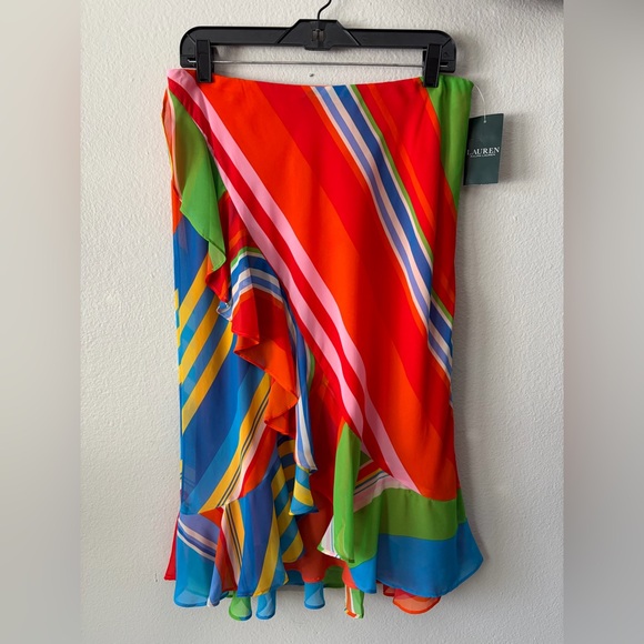 Ralph Lauren Dresses & Skirts - NWT Ralph Lauren Chiffon Variegated Striped Georgette Ruffle Skirt Women Medium